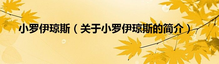 小羅伊瓊斯（關(guān)于小羅伊瓊斯的簡(jiǎn)介）