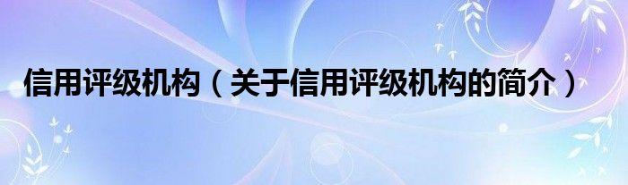 信用評級機構(gòu)（關(guān)于信用評級機構(gòu)的簡介）