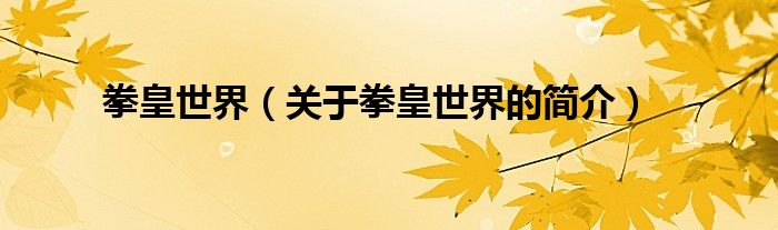 拳皇世界（關(guān)于拳皇世界的簡(jiǎn)介）