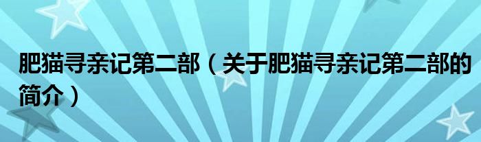 肥貓尋親記第二部（關(guān)于肥貓尋親記第二部的簡介）