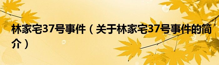 林家宅37號(hào)事件（關(guān)于林家宅37號(hào)事件的簡介）