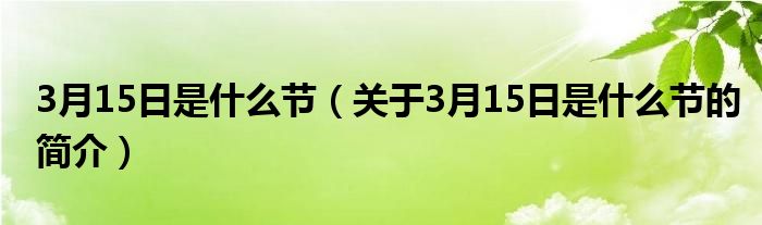 3月15日是什么節(jié)（關于3月15日是什么節(jié)的簡介）