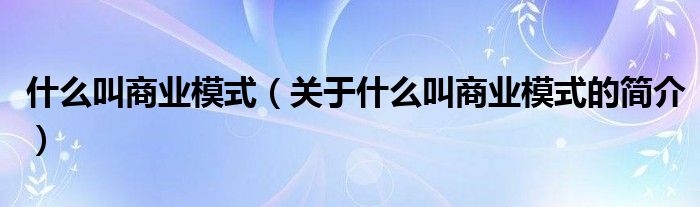 什么叫商業(yè)模式（關于什么叫商業(yè)模式的簡介）