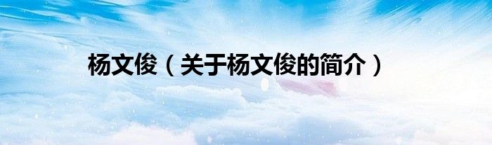 楊文?。P(guān)于楊文俊的簡(jiǎn)介）