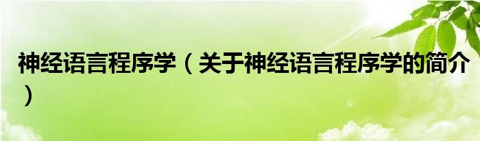 神經(jīng)語(yǔ)言程序?qū)W（關(guān)于神經(jīng)語(yǔ)言程序?qū)W的簡(jiǎn)介）