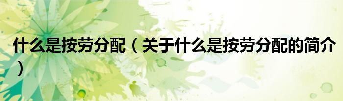 什么是按勞分配（關(guān)于什么是按勞分配的簡(jiǎn)介）