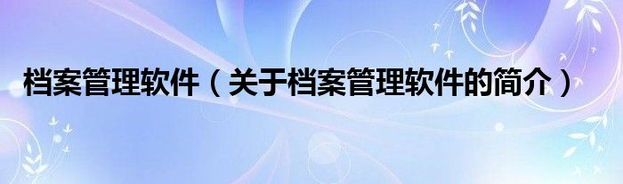 檔案管理軟件（關于檔案管理軟件的簡介）