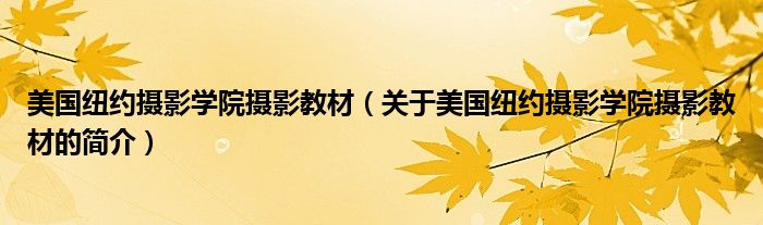 美國紐約攝影學院攝影教材（關于美國紐約攝影學院攝影教材的簡介）