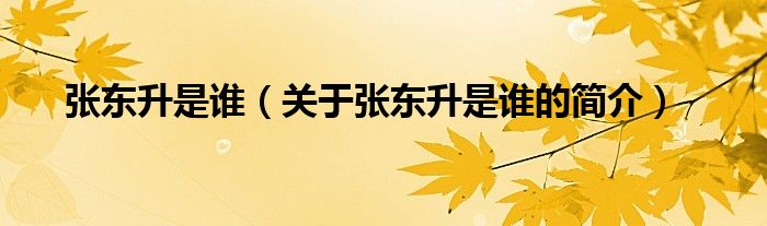 張東升是誰（關(guān)于張東升是誰的簡(jiǎn)介）