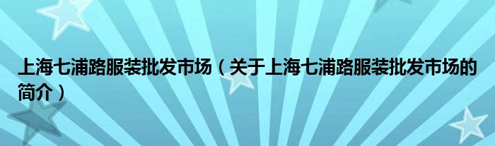 上海七浦路服裝批發(fā)市場（關(guān)于上海七浦路服裝批發(fā)市場的簡介）