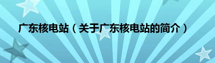 廣東核電站（關于廣東核電站的簡介）