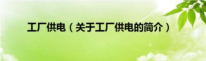 工廠供電（關(guān)于工廠供電的簡(jiǎn)介）