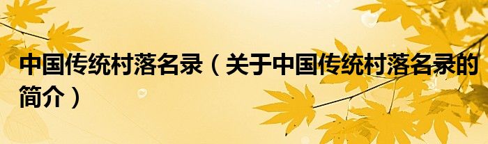 中國傳統(tǒng)村落名錄（關(guān)于中國傳統(tǒng)村落名錄的簡介）