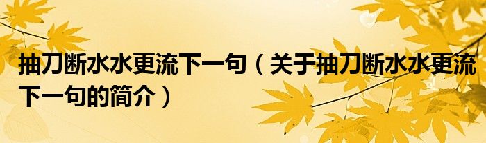 抽刀斷水水更流下一句（關(guān)于抽刀斷水水更流下一句的簡(jiǎn)介）