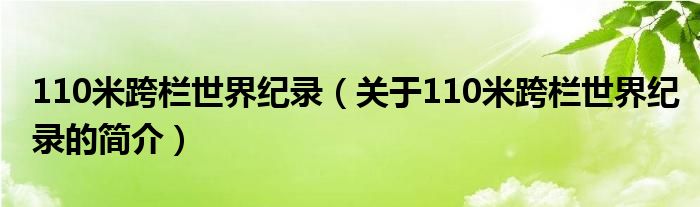 110米跨欄世界紀錄（關于110米跨欄世界紀錄的簡介）