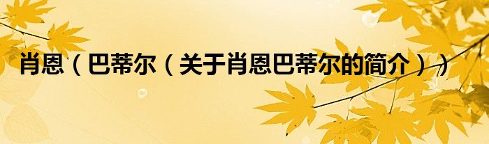 肖恩（巴蒂爾（關(guān)于肖恩巴蒂爾的簡(jiǎn)介））