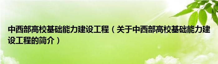 中西部高?；A能力建設工程（關于中西部高?；A能力建設工程的簡介）