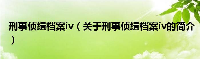 刑事偵緝檔案iv（關(guān)于刑事偵緝檔案iv的簡(jiǎn)介）