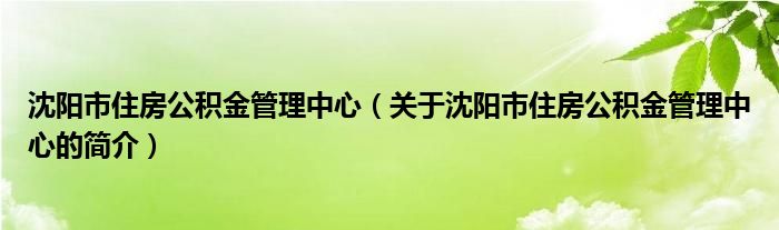 沈陽市住房公積金管理中心（關(guān)于沈陽市住房公積金管理中心的簡介）