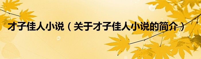 才子佳人小說（關(guān)于才子佳人小說的簡介）