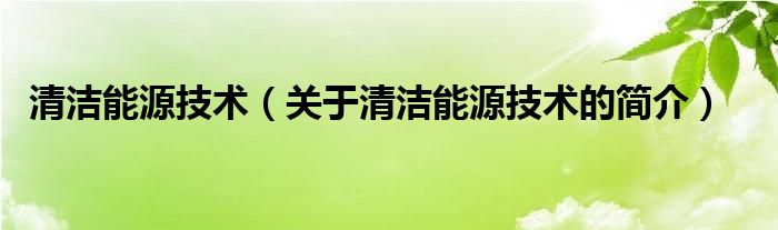 清潔能源技術（關于清潔能源技術的簡介）