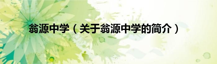 翁源中學(xué)（關(guān)于翁源中學(xué)的簡(jiǎn)介）