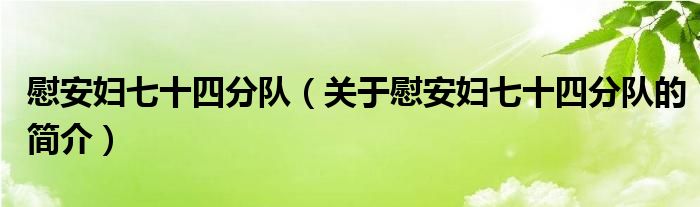 慰安婦七十四分隊(duì)（關(guān)于慰安婦七十四分隊(duì)的簡介）