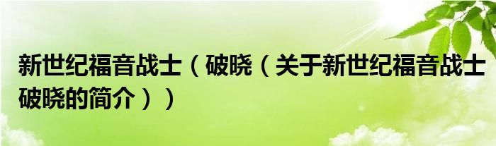 新世紀福音戰(zhàn)士（破曉（關(guān)于新世紀福音戰(zhàn)士破曉的簡介））