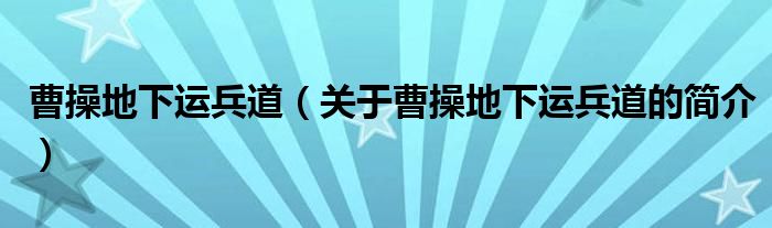 曹操地下運(yùn)兵道（關(guān)于曹操地下運(yùn)兵道的簡介）