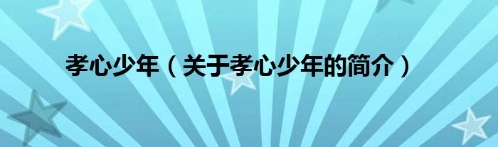 孝心少年（關(guān)于孝心少年的簡(jiǎn)介）