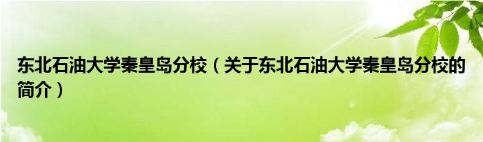 東北石油大學秦皇島分校（關于東北石油大學秦皇島分校的簡介）