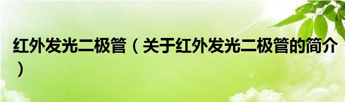 紅外發(fā)光二極管（關(guān)于紅外發(fā)光二極管的簡介）