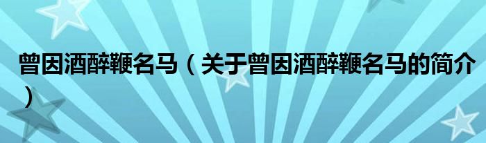 曾因酒醉鞭名馬（關(guān)于曾因酒醉鞭名馬的簡介）