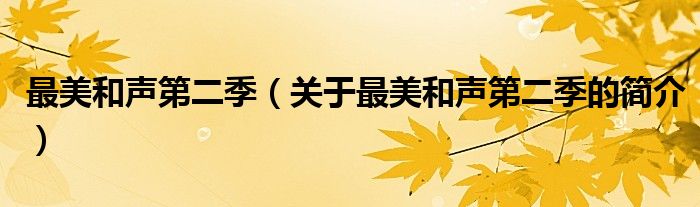 最美和聲第二季（關(guān)于最美和聲第二季的簡(jiǎn)介）