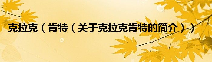 克拉克（肯特（關(guān)于克拉克肯特的簡(jiǎn)介））