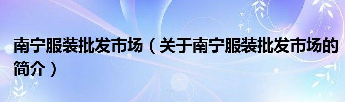 南寧服裝批發(fā)市場（關(guān)于南寧服裝批發(fā)市場的簡介）