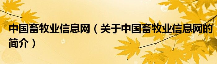 中國畜牧業(yè)信息網（關于中國畜牧業(yè)信息網的簡介）