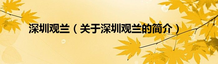 深圳觀(guān)蘭（關(guān)于深圳觀(guān)蘭的簡(jiǎn)介）