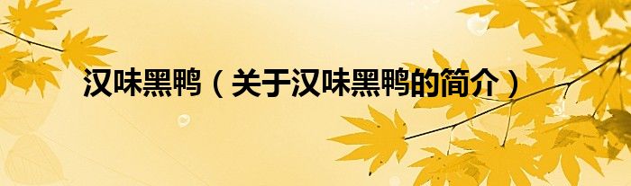 漢味黑鴨（關(guān)于漢味黑鴨的簡(jiǎn)介）