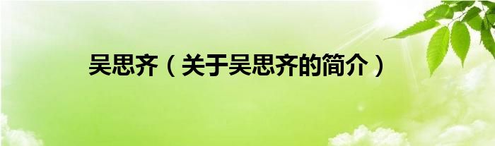 吳思齊（關(guān)于吳思齊的簡介）