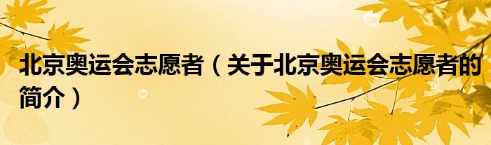 北京奧運會志愿者（關(guān)于北京奧運會志愿者的簡介）