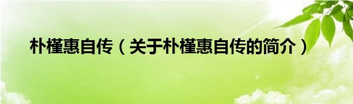 樸槿惠自傳（關(guān)于樸槿惠自傳的簡介）