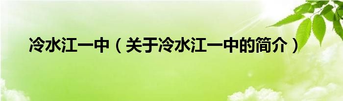 冷水江一中（關(guān)于冷水江一中的簡介）