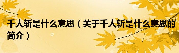 千人斬是什么意思（關(guān)于千人斬是什么意思的簡(jiǎn)介）