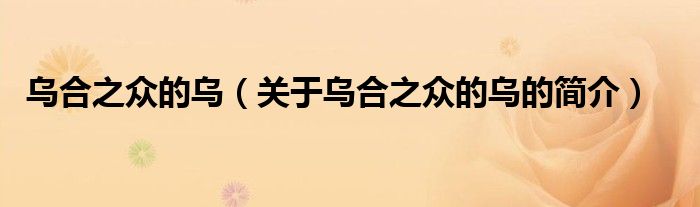 烏合之眾的烏（關(guān)于烏合之眾的烏的簡(jiǎn)介）