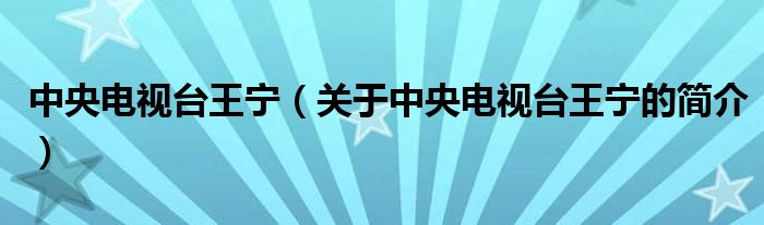 中央電視臺王寧（關(guān)于中央電視臺王寧的簡介）