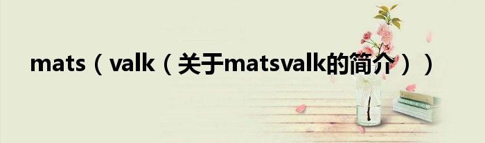 mats（valk（關(guān)于matsvalk的簡(jiǎn)介））