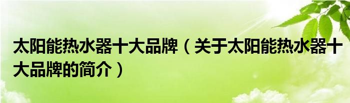 太陽(yáng)能熱水器十大品牌（關(guān)于太陽(yáng)能熱水器十大品牌的簡(jiǎn)介）