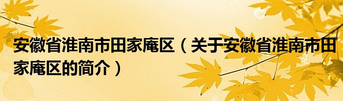 安徽省淮南市田家庵區(qū)（關(guān)于安徽省淮南市田家庵區(qū)的簡(jiǎn)介）