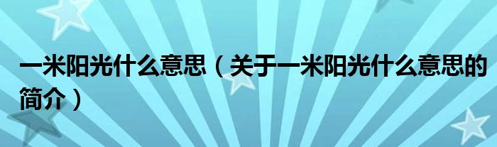 一米陽光什么意思（關(guān)于一米陽光什么意思的簡介）